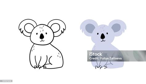 Karakter Koala Yang Digambar Tangan Yang Lucu Ilustrasi Beruang Vektor Versi Kontur Dan Warna