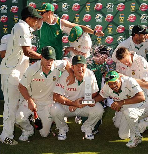 South African players celebrate the series win with champagne ...