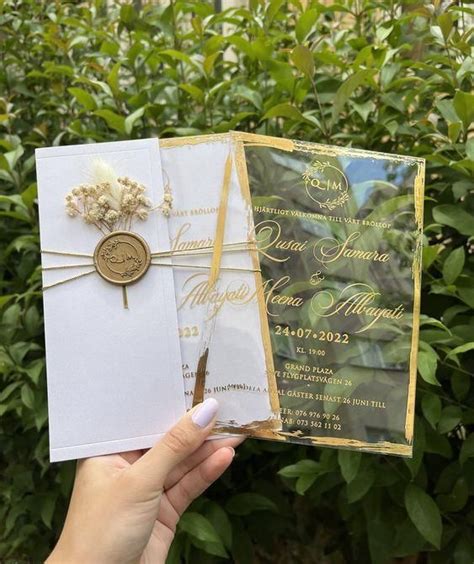 Acrylic Invitation Wax Seal With Dried Flowers Gold Rope Special