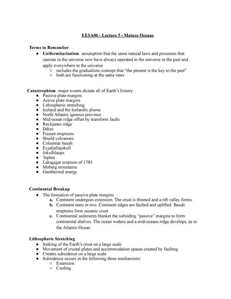 Eesa06 Lec 5 Lecture Notes 5 Eesa06 Lecture 5 Mature Oceans