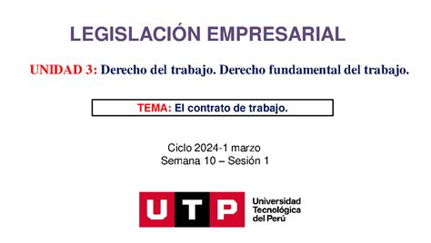 UTP Sesion 10 Legislación Empresarial Ciclo 2024 1 marzo Semana 10