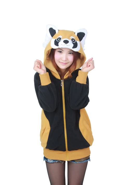 Cute Cosplay Anime Coon Costume Ears Face Tail Zip Hooded Sweatshirt Raccoon Hoodies Jacket-in ...