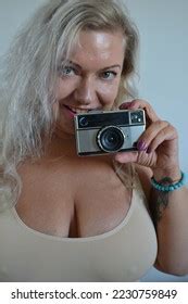 Laughing Blonde Woman Sexy Girl Holding Stock Photo Shutterstock