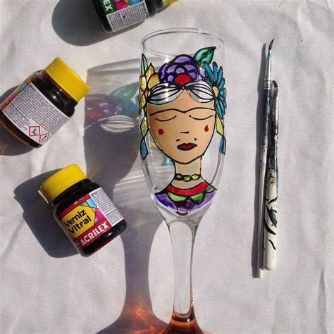 Copa Frida Kahlo Pintura En Vidrio O Falso Vitral Art