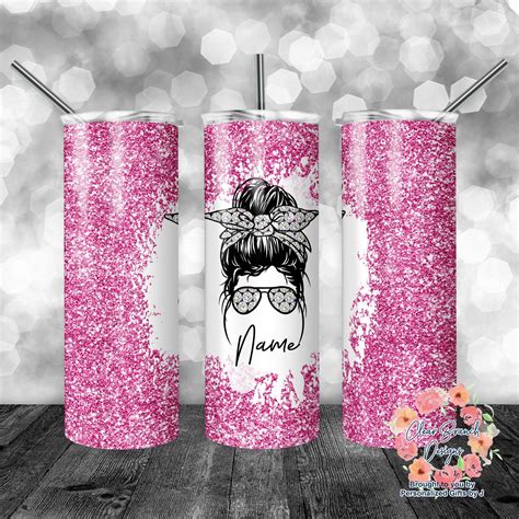 Skinny Tumbler 20 0z Sublimation Design Tie Dye Messy Bun Tumbler