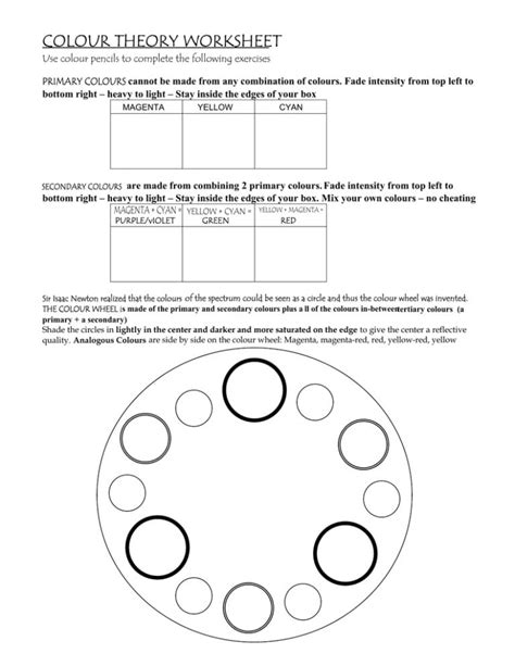 Color Theory Worksheet Db Excel