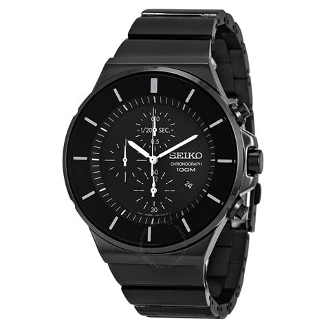 Seiko Black Dial Chronograph Black Pvd Stainless Steel Mens Watch