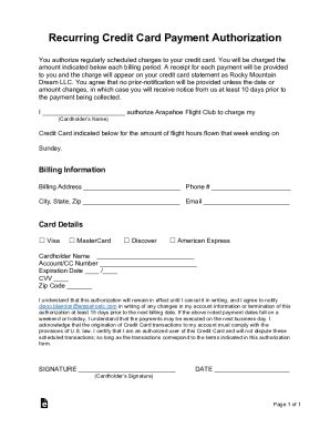 Fillable Online Credit Card Recurring Payment Authorization Form In