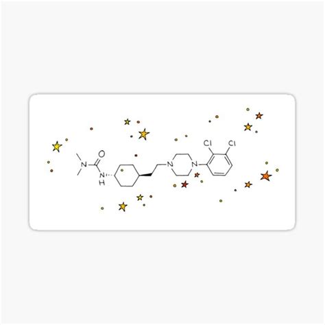 Cariprazine Vraylar Structural Formula With Red And Yellow Stars And