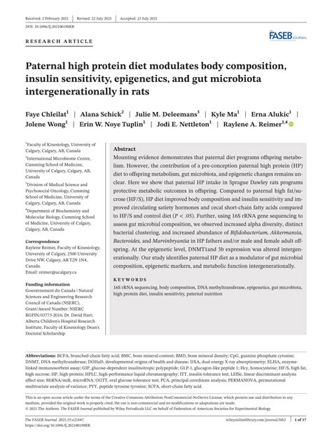 Pdf Paternal High Protein Diet Modulates Body Composition Insulin