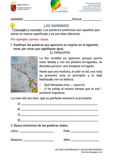 DIVERLEO SESIÓN 3 LOS SINÓNIMOS ALUMNADO DE 1º DE EDUCACIÓN PRIMARIA