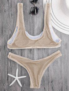 Velvet Bralette Scoop Bikini Set In Camel S Zaful