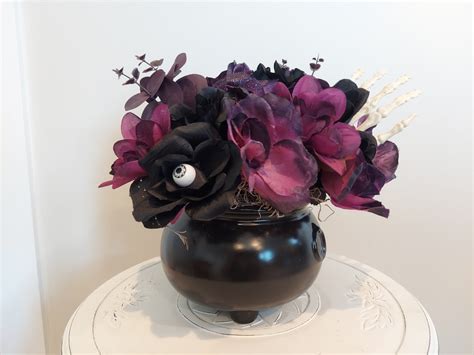 Halloween Cauldron Centerpiece Witchy Arrangement Eyeball Etsy