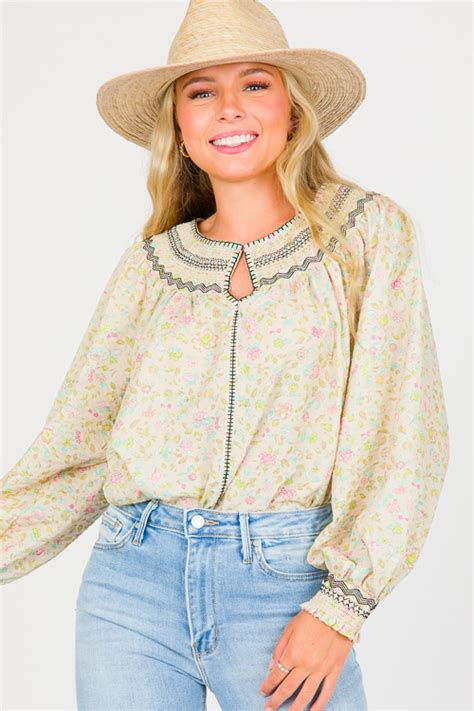 Marlie Cross Stitch Blouse Sale The Blue Door Boutique