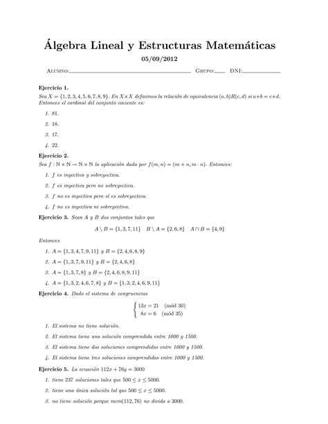 Examen 5 Septiembre 2012 Preguntas Algebra Lineal Y Estructuras