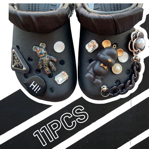 Pcs Black Shinybear Croc Jibz Charm Button Fashion Shoes Accessories