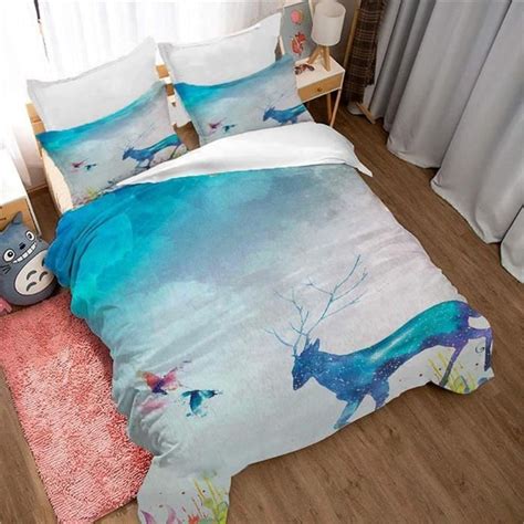 Housse De Couette X Cm Faon Bleu Papillon Microfibre Avce Taies