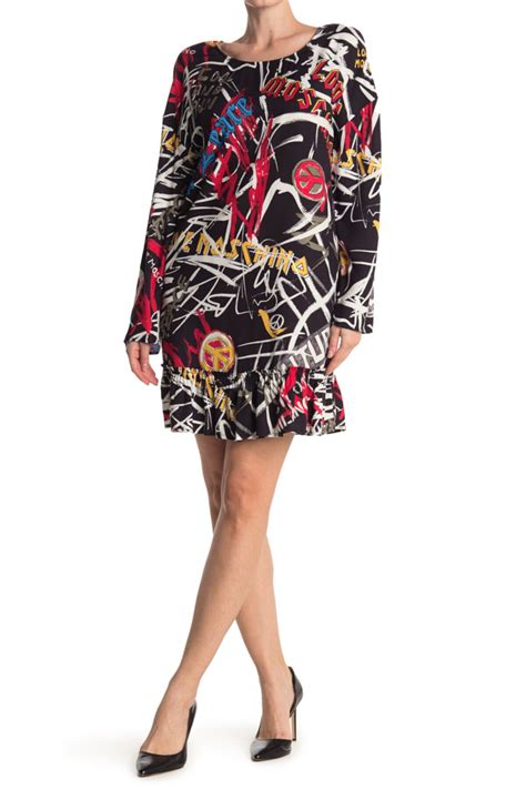 Graffiti Print Long Sleeve Shift Dress