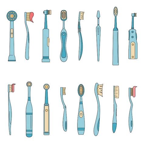 Premium Vector Toothbrush Dental Icons Set Outline Illustration Of 16