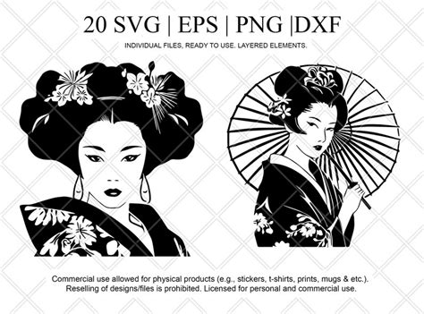 20 Japanese Geisha Art Bundle Japan Clipart Png Eps Svg Etsy