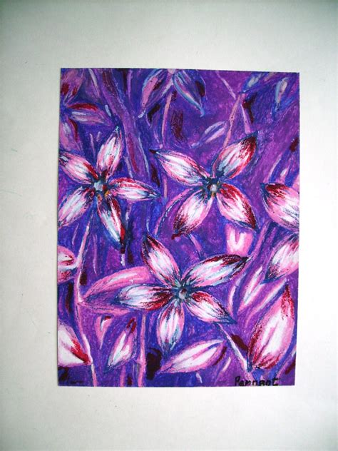 Small Oil Pastel Flower Drawing, Abstract Flowers, Purple Drawing, Floral Art, Wall Decor ...