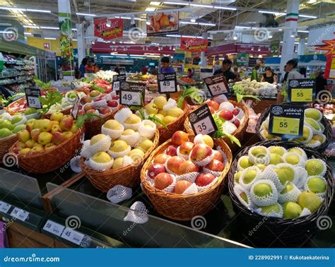 Fruit Baskets on Display in the Vegetable Section of a Grocery Store in ...