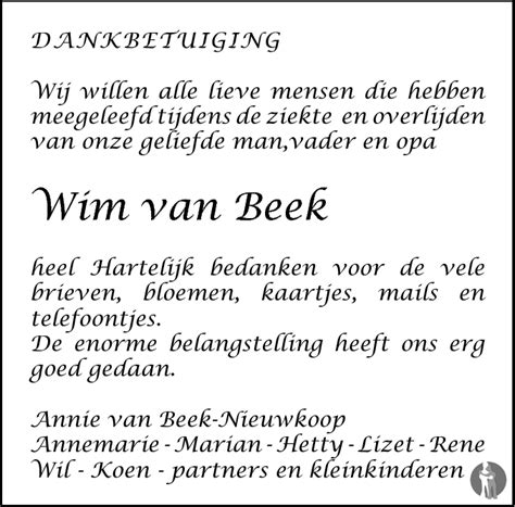 Wim Van Beek 29 10 2009 Overlijdensbericht En Condoleances Mensenlinq Nl