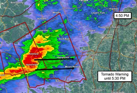 Tornado warning until 5:30 PM in Central Tennessee south of Nashville ...