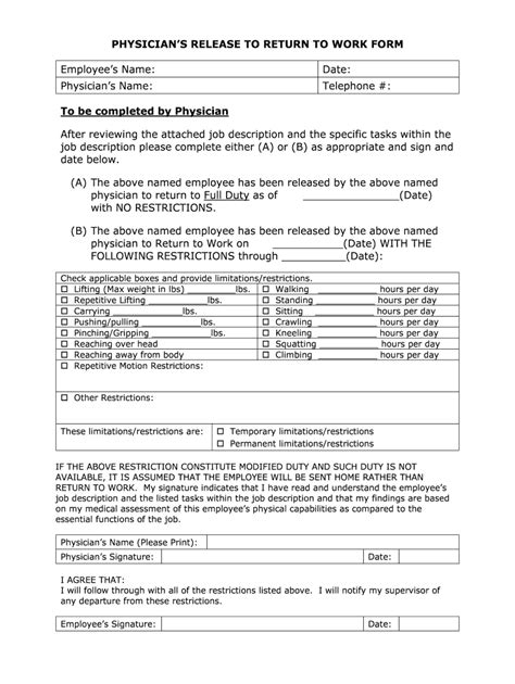 Return To Work Doctors Note Fill Online Printable Fillable Blank