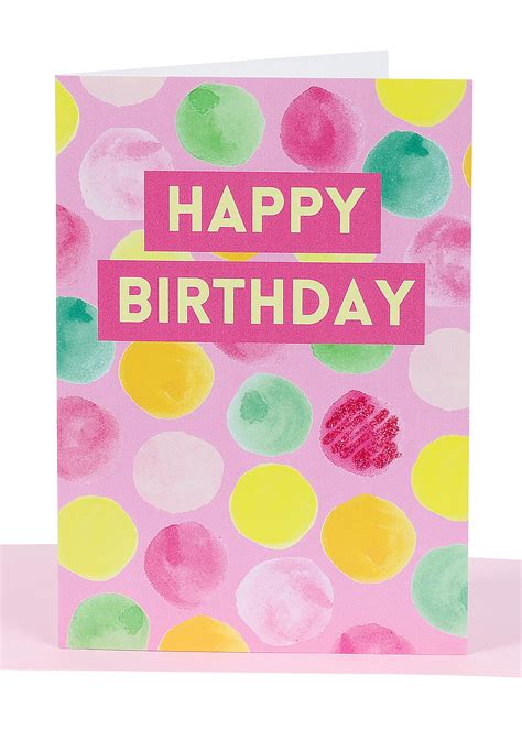 Birthday Greeting Card - Pink with Brightly coloured Dots