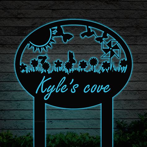 Metal Sign For Garden With Led Lights, Personalized Garden Sign, Custom ...