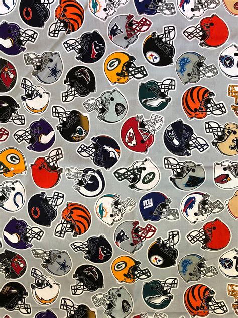 12y All Team Nfl Cotton Fabric Tossed Helmets On Gray 100 Etsy