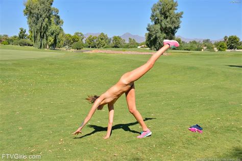 Fit Brunette Doing Some Exercise Completely Naked In Public CoedCherry