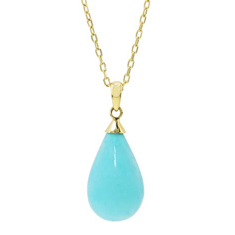 Jewelmak 14k Gold Turquoise Teardrop Pendant Necklace Pendant Necklace Necklace Pendant