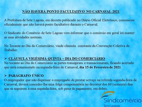 N O Haver Ponto Facultativo No Carnaval Sindcom Rcio