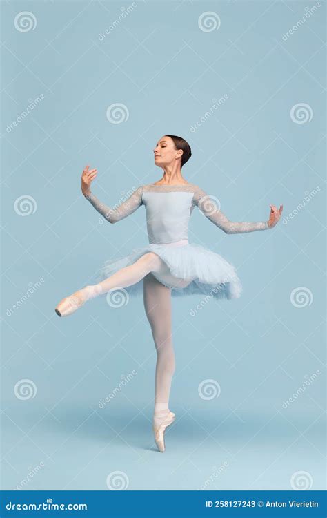 Portrait Of Tender Young Ballerina Dancing Performing Isolated Over