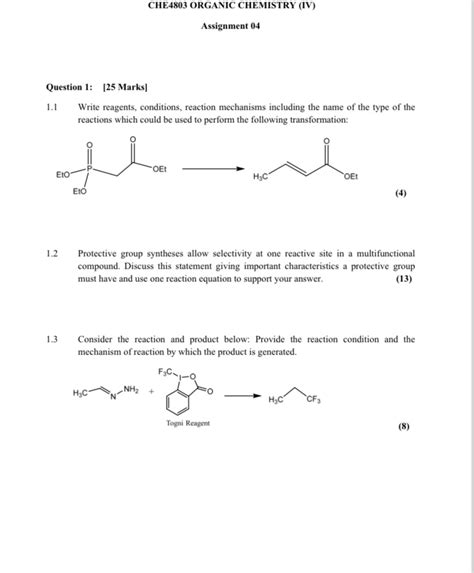 Solved CHE4803 ORGANIC CHEMISTRY IV Assignment 04 Quest