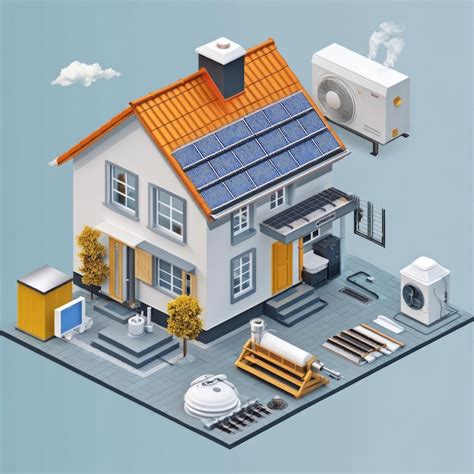 Isometric View Of A House With Solar Panels Heat Pump And Other