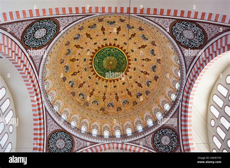 Ceiling And Interior Of The Famous Blue Mosque In Istanbul With Its