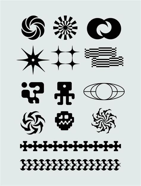 Abstract Icon Shape Symbol Set Bundle Geometric Spiral Brutalism Acid