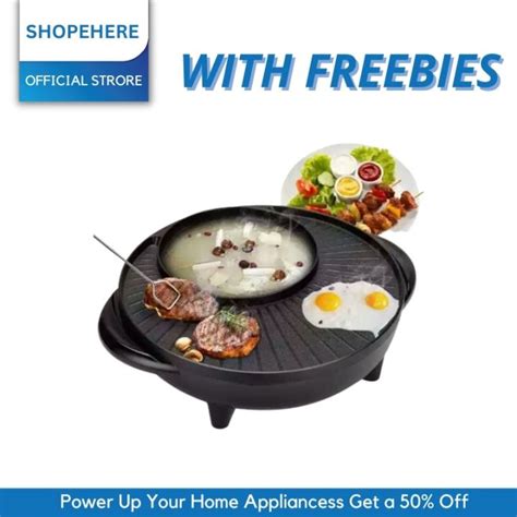 Shopehereph001 Multi Functional Korean Shabu Shabu Electric Samgyupsal BBQ Grill Pan With Hot