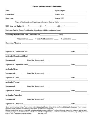 Fillable Online Utc Tenure Recommendation Form Fax Email Print PdfFiller