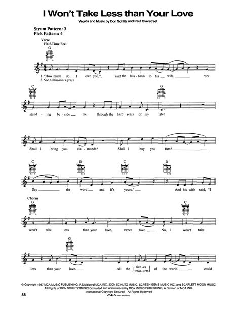 I Won T Take Less Than Your Love By Tanya Tucker Sheet Music For Easy Guitar At Sheet Music Direct