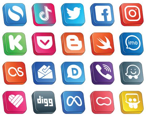 20 Isometric 3D Icons for Top Social Media Platforms such as blogger