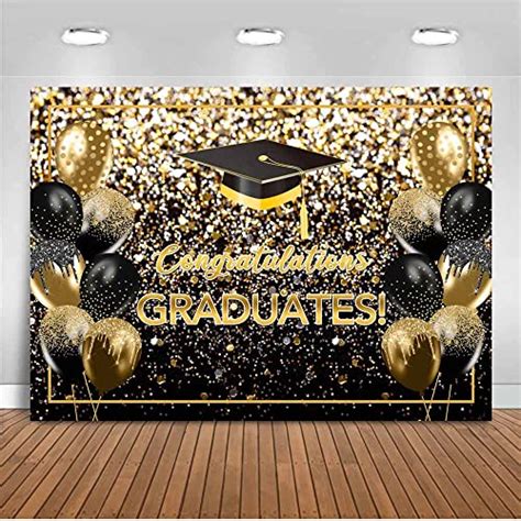 Mocsicka Graduation Backdrop 7x5ft Black And Gold Glitter Class Of 2022