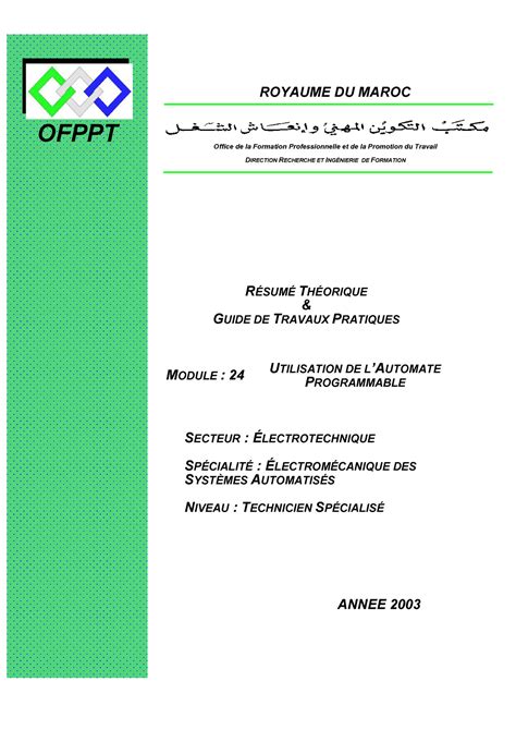 Utilisation De L Automate Programmable GE ESA Pdf OFPPT ROYAUME DU