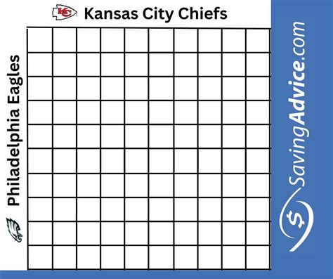 Free Printable Super Bowl Squares Chart for Super Bowl LVII