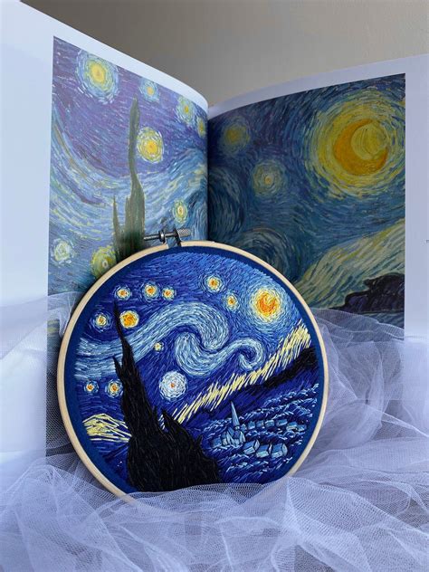 The Starry Night Hand Embroidery Pattern Van Gogh Embroidery Pdf