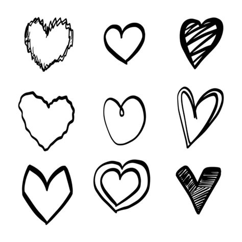 Set Nine Hand Drawn Heart Handdrawn Rough Marker Hearts Isolated Stock