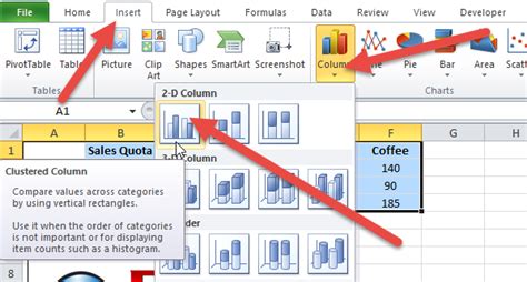 Insert 2 D Clustered Column Chart For Stacked And Non Stacked Clustered